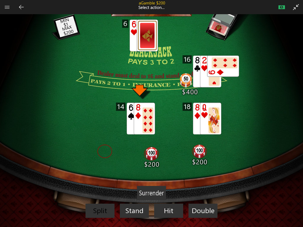 Playing blackjack on desktop